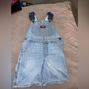 OshKosh B'gosh Faded Light Blue Denim Short Overalls with Striped Straps